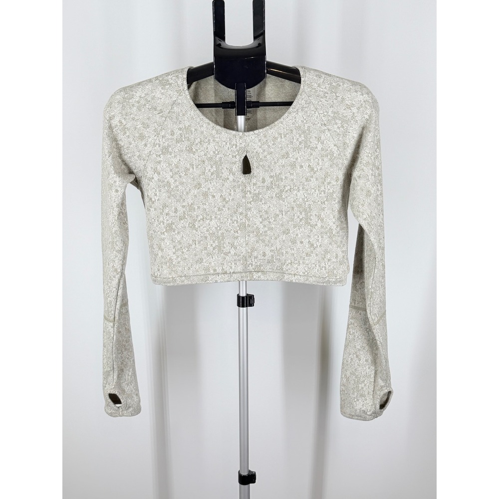 Gymshark Dry Long Sleeve Crop Top Gray Marl Keyhole Thumbholes Womens L